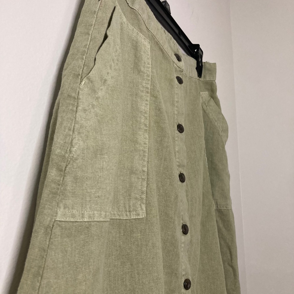 Sage Green Linen Blend Button Front Midi Skirt L Universal Thread Boho Coastal - Picture 2 of 12
